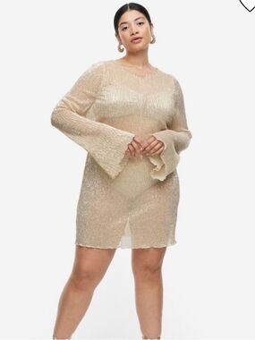 H&M Gold Sequin Cover Up ✨ Beach Festival Sheer Mini Dress Size S